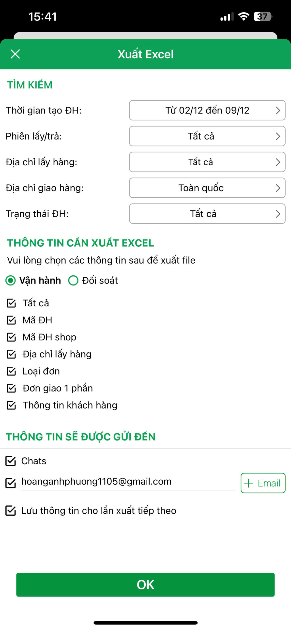 Báo cáo vận hành GHTK