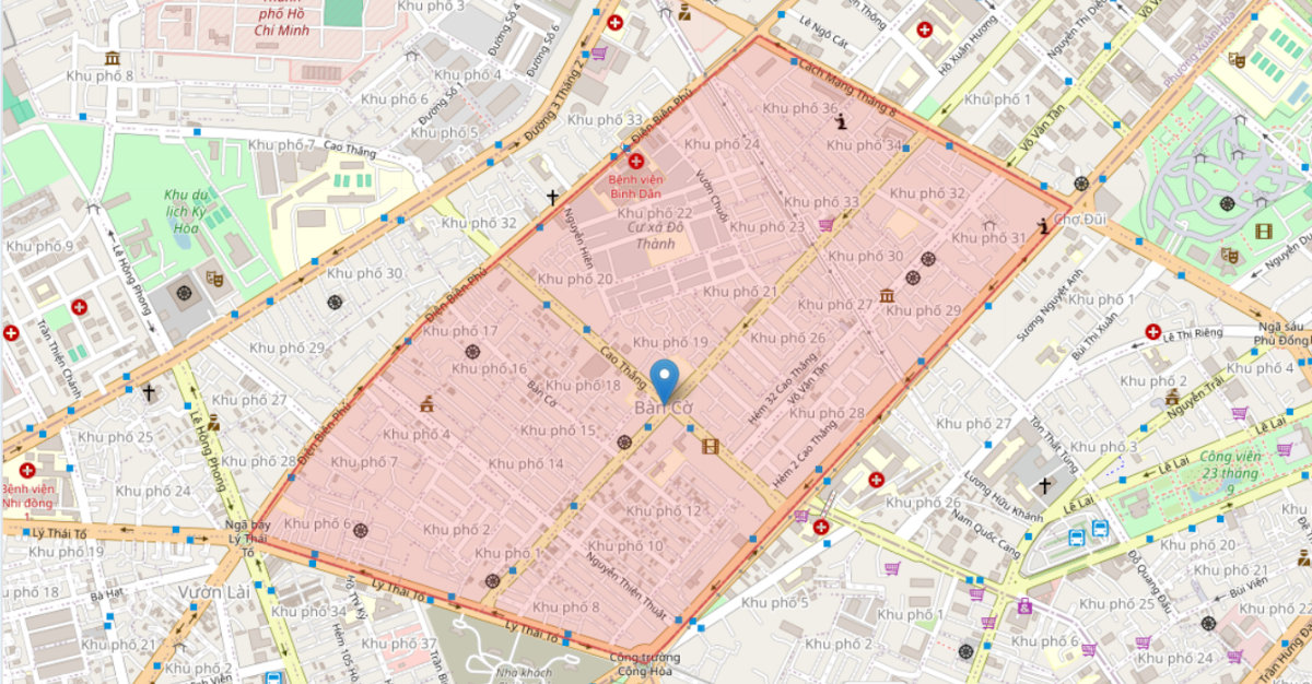 Hình ảnh bản đồ Phường Bàn Cờ mới được thành lập từ sự sáp nhập của 5 đơn vị cũ (bao gồm Phường 5)