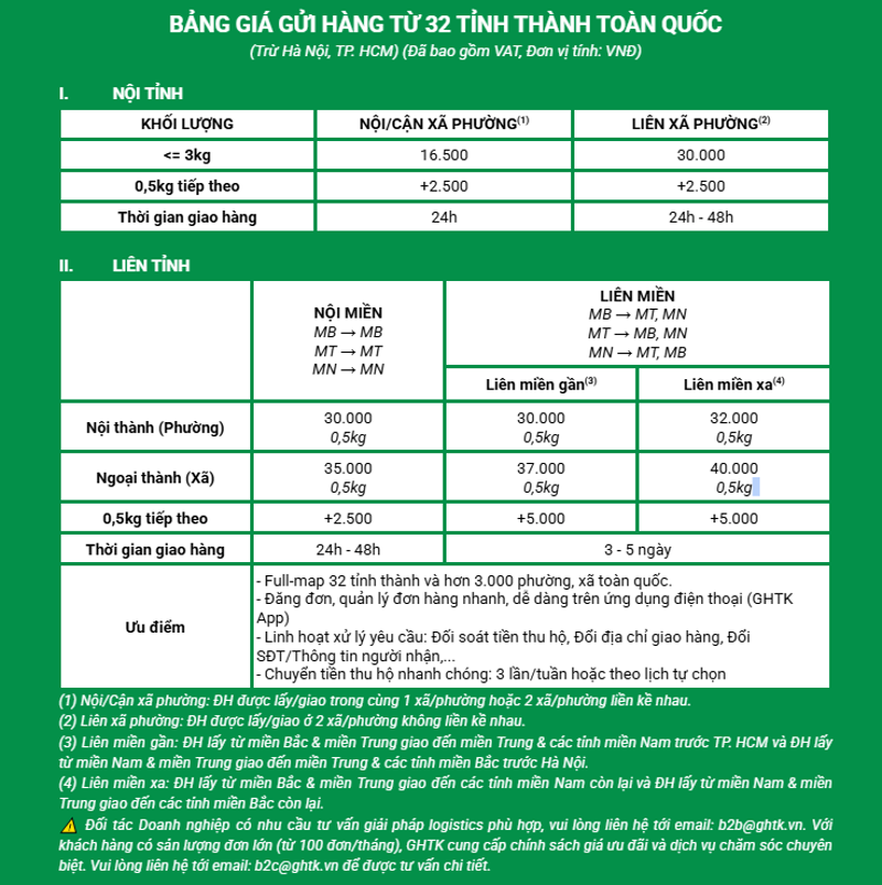 Bảng giá dịch vụ Express gửi từ 32 tỉnh thành toàn quốc