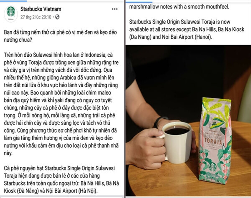 Bài đăng bán hàng của Starbucks áp dụng công thức PASTOR