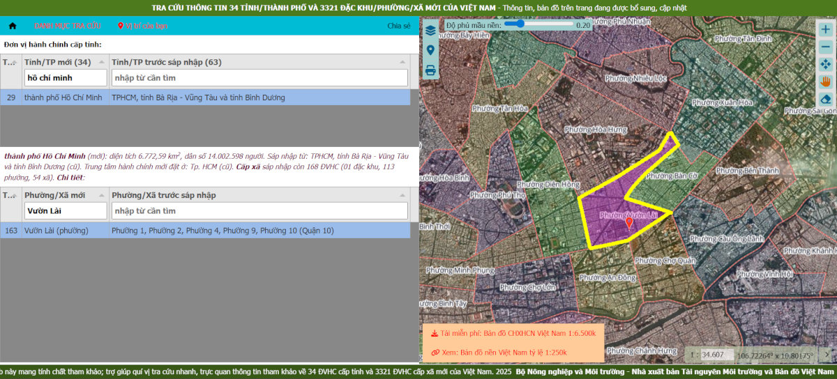 Tra cứu thông tin phường Vườn Lài sau sáp nhập trên bản đồ số