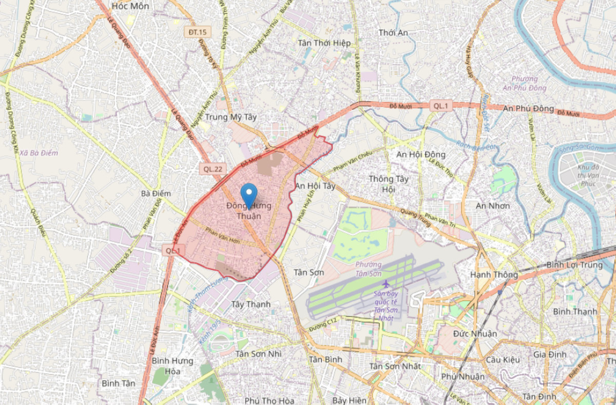 Bản đồ mô phỏng khu vực phường Đông Hưng Thuận mới sau sáp nhập 2025