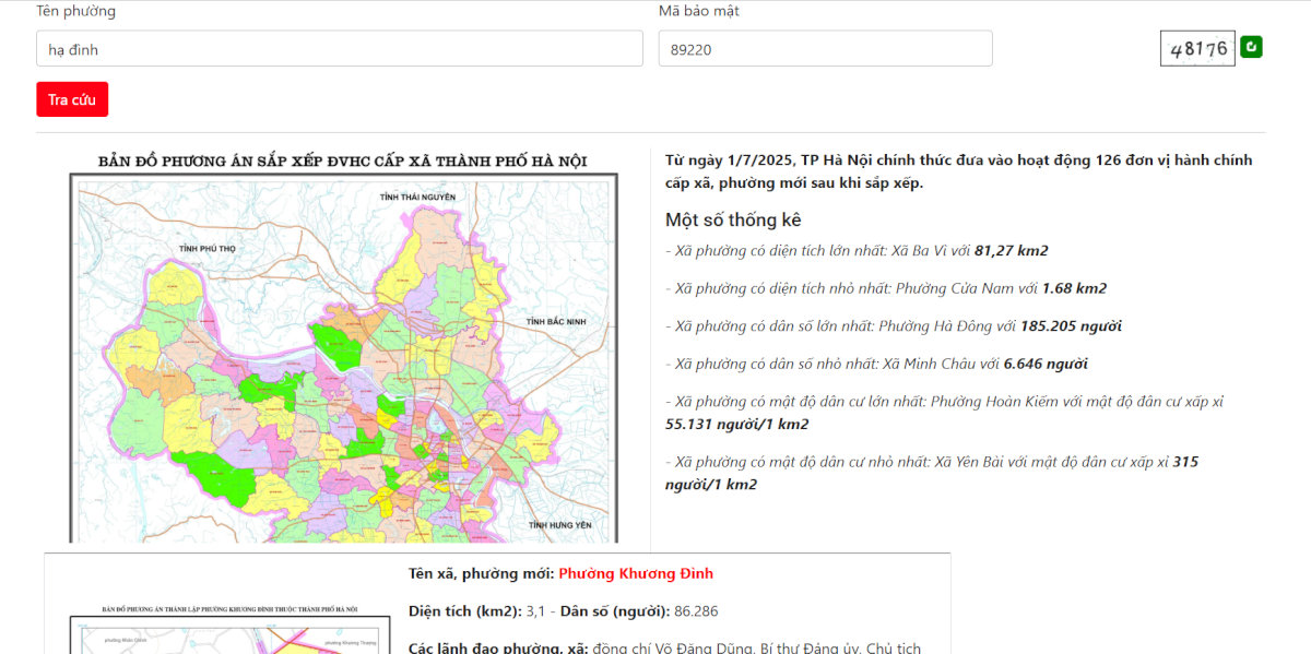 Cách tra cứu bản đồ minh họa khu vực phường Khương Đình và Thanh Liệt