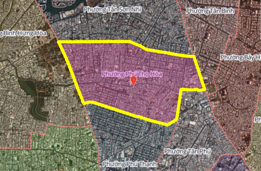 Sơ đồ sáp nhập phường Phú Thọ Hòa, một phần phường Tân Thành và Tân Quý thành phường Phú Thọ Hòa mới