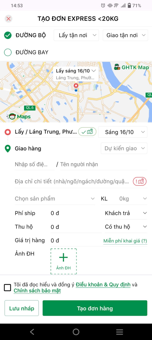 Người gửi cần điền đầy đủ và chính xác các thông tin của đơn hàng