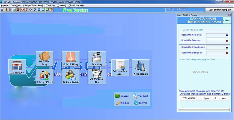 Phần mềm quản lý bán hàng online VQFree có giao diện tiếng Việt dễ dùng