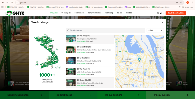 Bạn có thể tra cứu thông tin về bưu cục gần nhất tại website GHTK