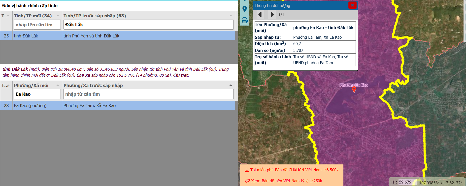 Tra cứu thông tin phường Ea Kao sau sáp nhập trên bản đồ số