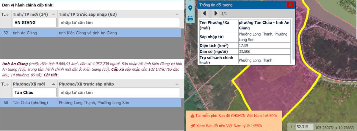 Cách tra cứu bản đồ minh họa khu vực thị xã Tân Châu