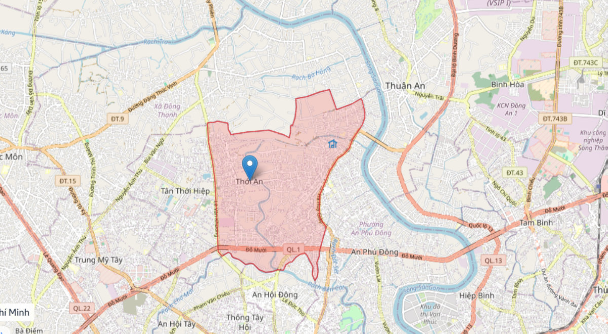 Minh họa khu vực sáp nhập phường Thạnh Xuân vào phường Thới An