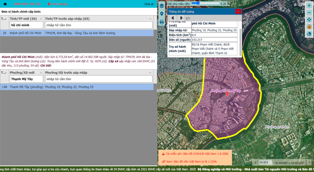 Tra cứu thông tin phường Thạnh Mỹ Tây sau sáp nhập trên bản đồ số