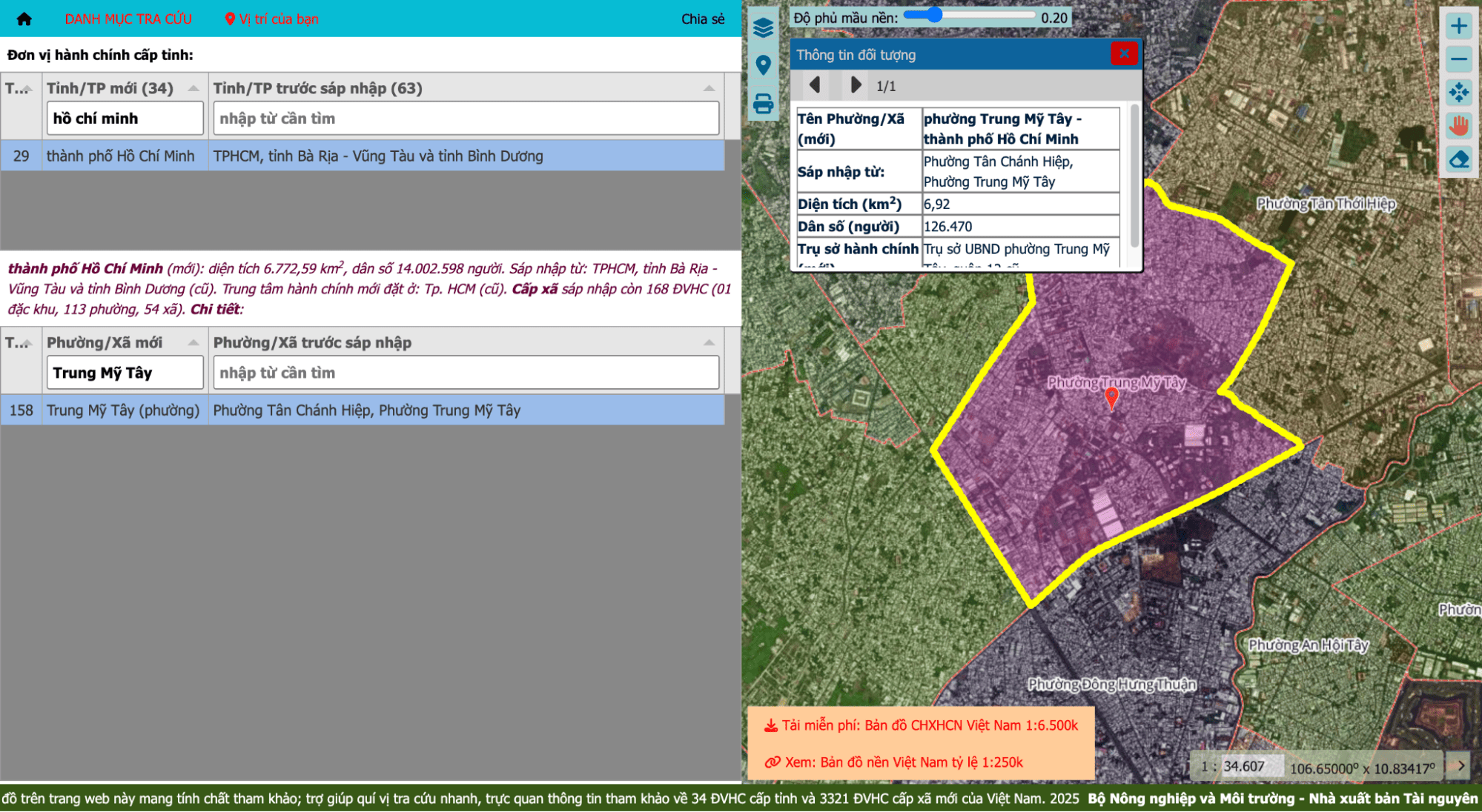 Tra cứu thông tin phường Trung Mỹ Tây sau sáp nhập trên bản đồ số