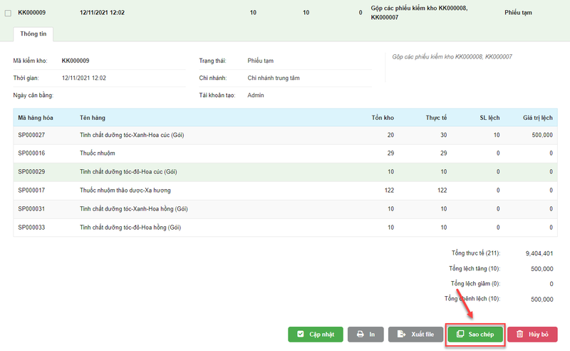 Màn hình nhập hàng trên phần mềm KiotViet