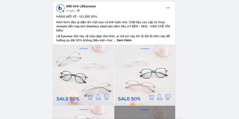 Tiêu đề bài viết của LB Eyewear hấp dẫn khách hàng bởi hàng mới, ưu đãi sâu
