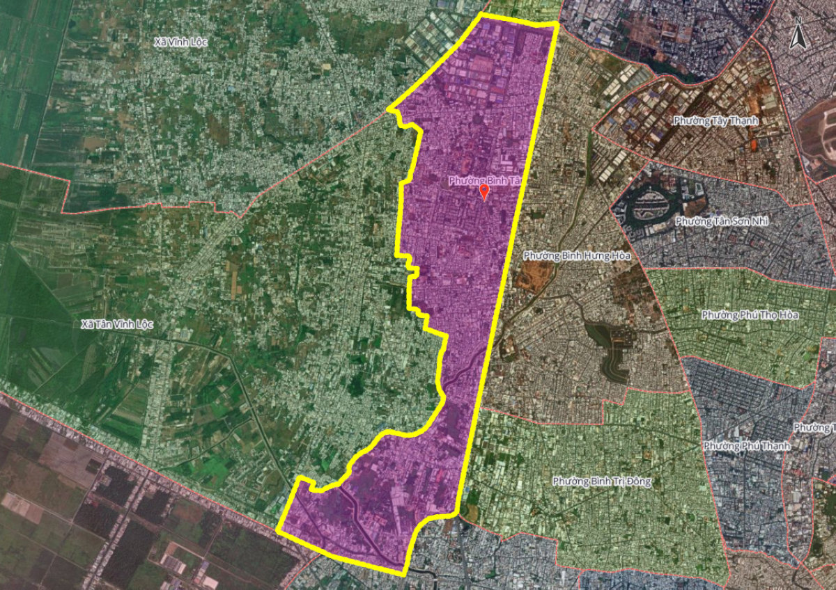 Sơ đồ sáp nhập phường Bình Hưng Hòa B và một phần Bình Trị Đông A, Tân Tạo thành phường Bình Tân mới