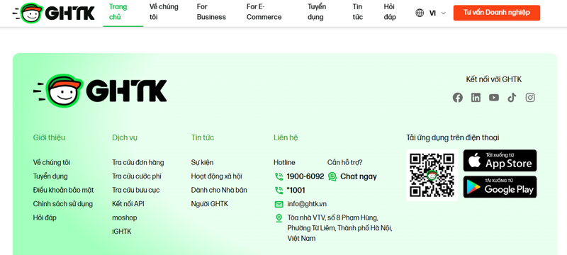 Khách hàng có thể chat trực tiếp trên website ghtk.vn