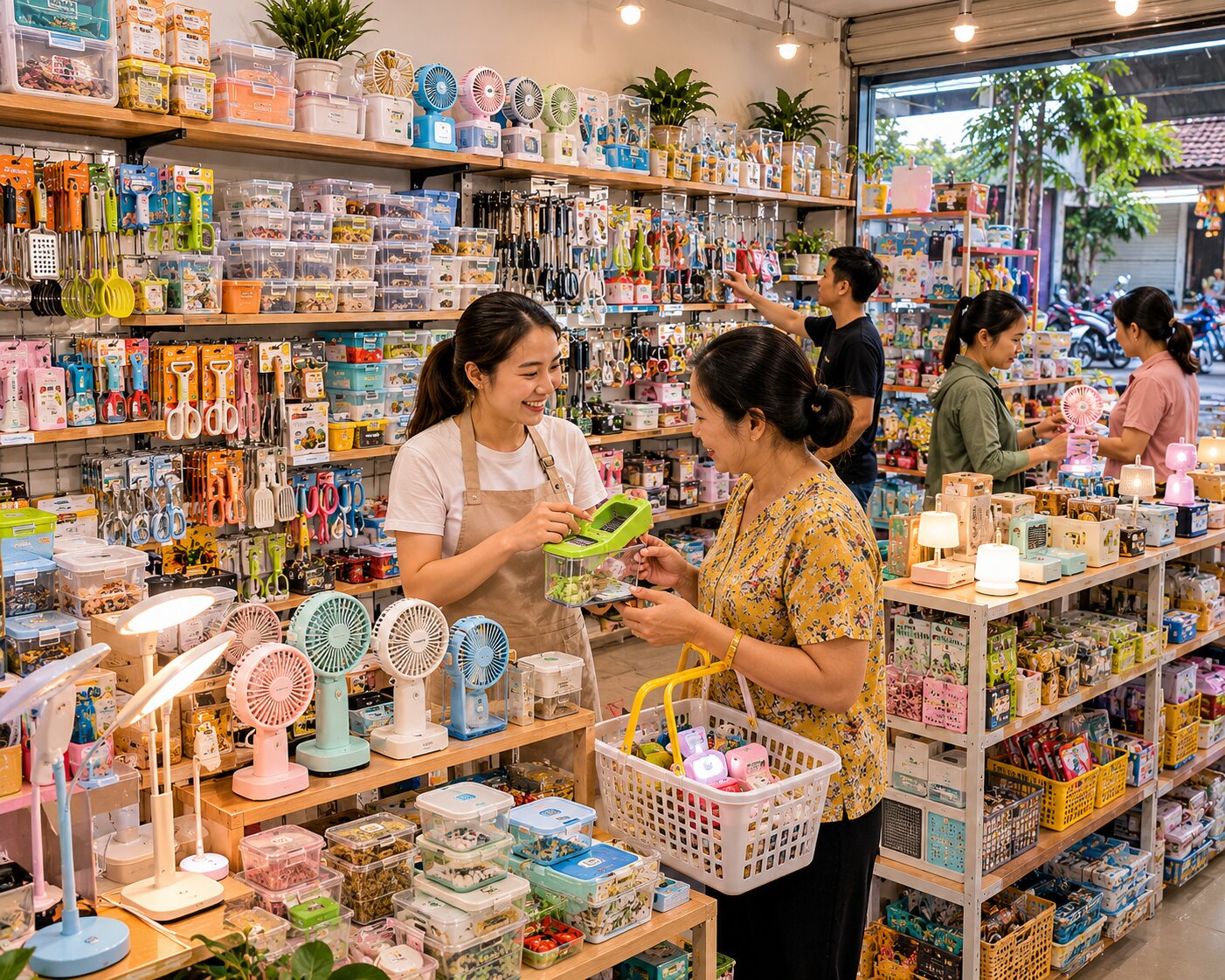 Mô hình kinh doanh phụ kiện, đồ dùng gia đình nhỏ phù hợp với nhu cầu mua sắm tiện ích tại nông thôn.