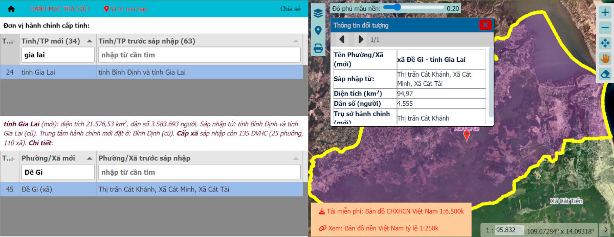 Tra cứu thông tin xã Đề Gi sau sáp nhập trên bản đồ số