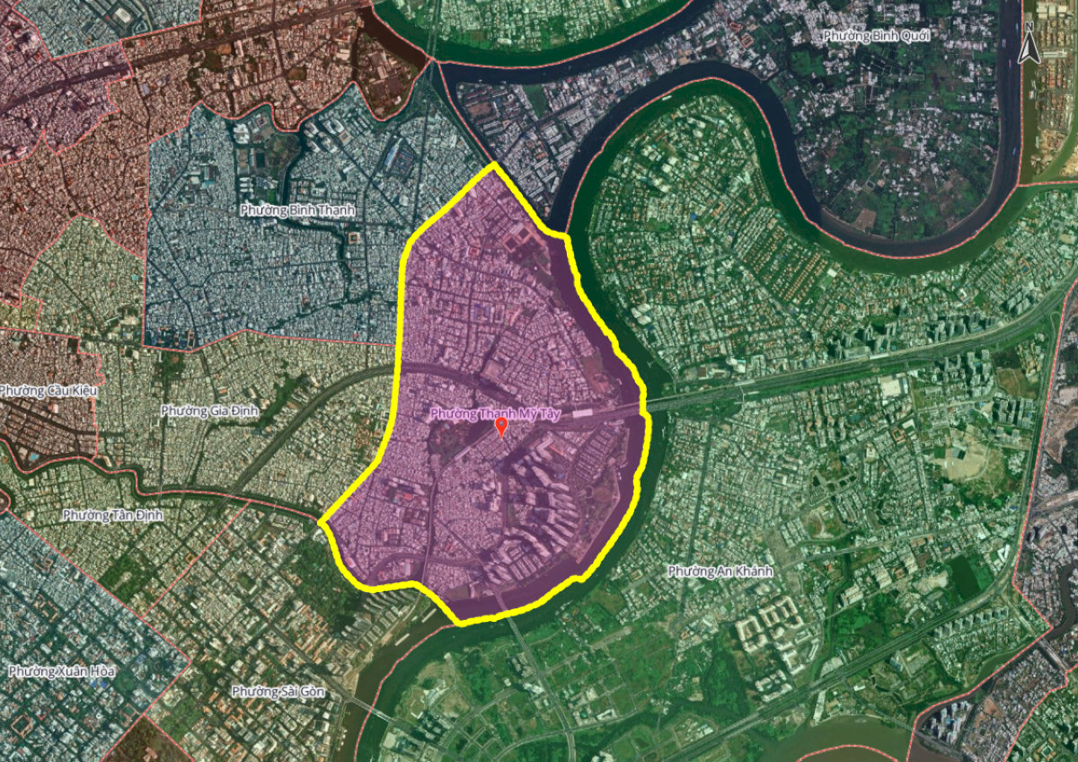 Sơ đồ sáp nhập Phường 19, 22, 25 thành phường Thạnh Mỹ Tây mới