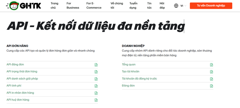 GHTK cung cấp hệ thống Open API giúp kết nối đa nền tảng