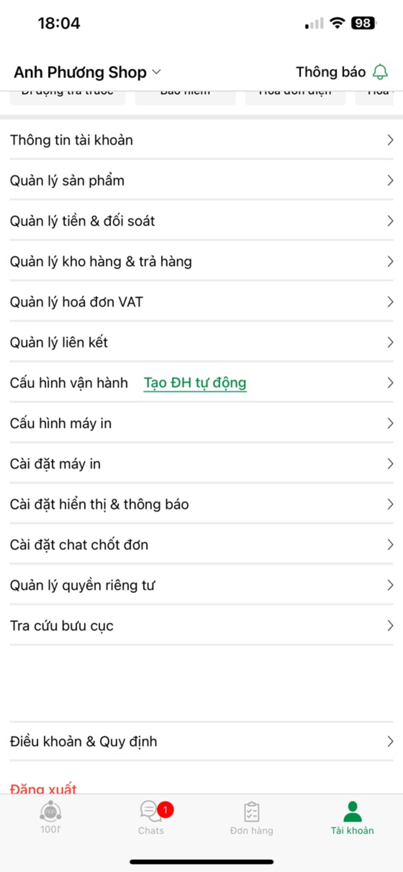 Chọn mục Quản lý tiền và đối soát trên app/website GHTK