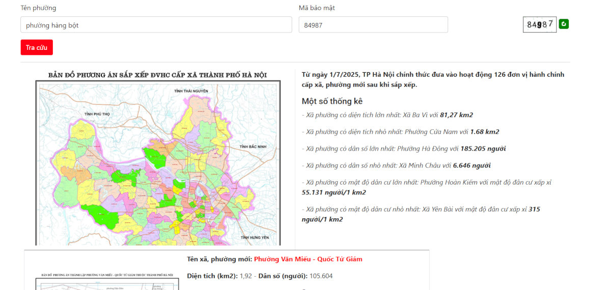 Cách tra cứu bản đồ minh họa khu vực phường Văn Miếu - Quốc Tử Giám và Ô Chợ Dừa