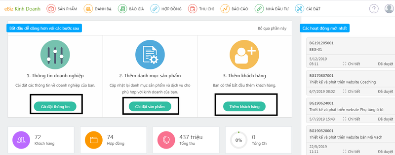 Phần mềm Ebiz hỗ trợ các tính năng quản lý bán hàng cơ bản