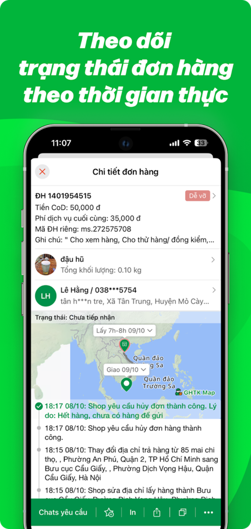 Người gửi có thể tra cứu đơn hàng dễ dàng qua app GHTK