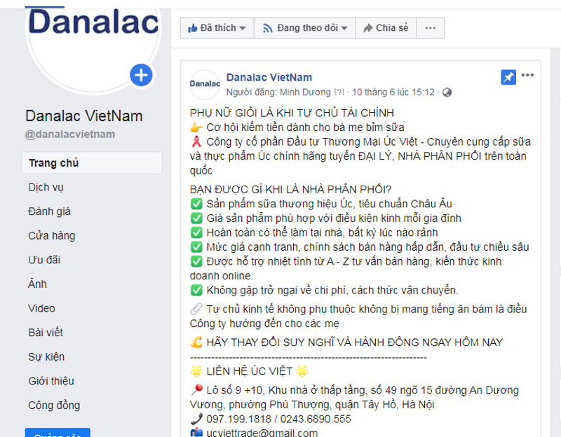 Bài đăng bán hàng của Danalac VietNam áp dụng công thức 3S