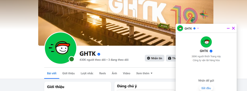 Kết nối trực tiếp với GHTK qua fanpage chính thức