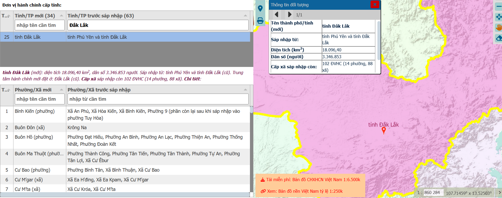 Giao diện tra cứu thông tin quy hoạch xã phường dễ dàng trên bản đồ số