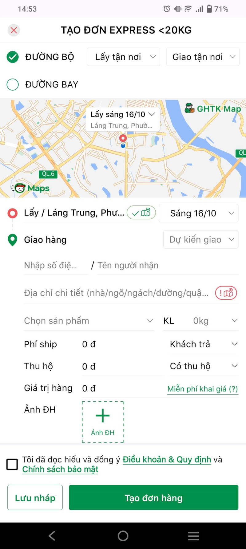 Sau khi nhập thông tin đơn hàng, giá cước phí vận chuyển chính xác sẽ hiện ra