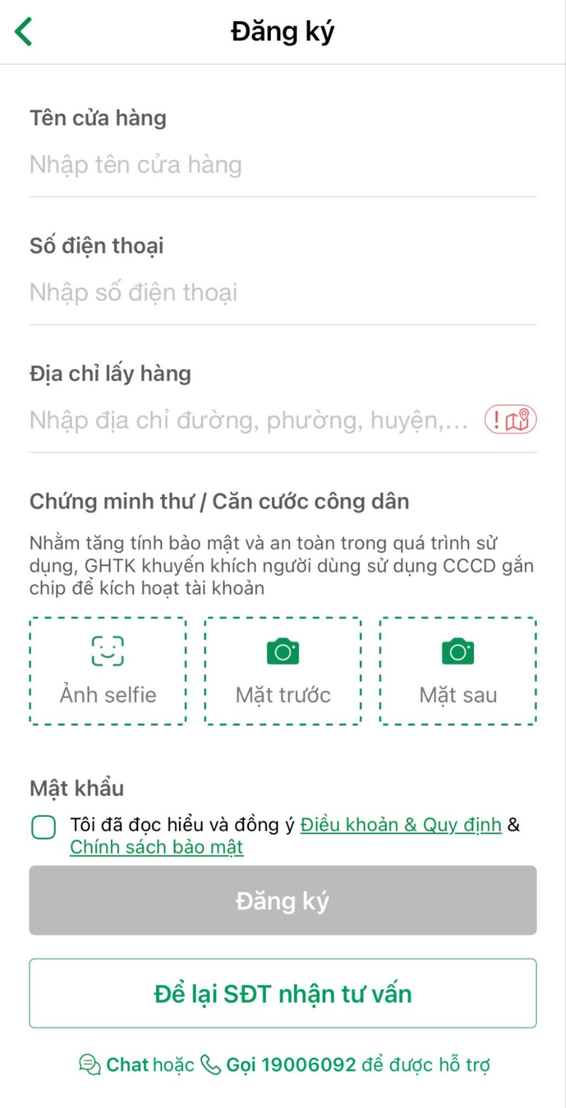 Bạn cần điền đầy đủ thông tin để đăng ký tài khoản GHTK